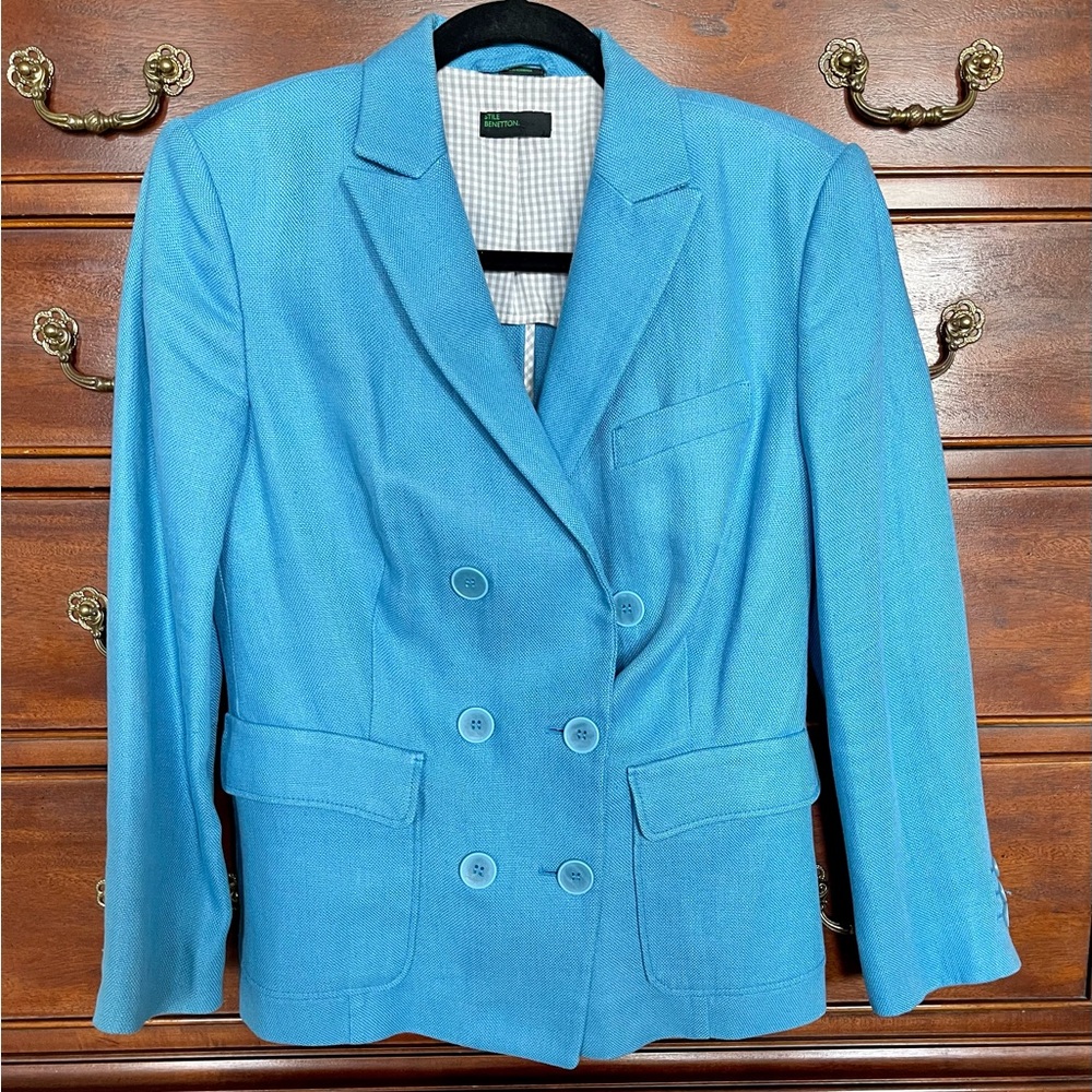 United Colors Of Benetton Double-Breasted Teal Blazer